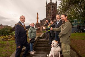 The Mayor of Wolverhampton, Craig Collingswood, was invited to cut the ribbon to officially mark the completion of a new sculpture in St Peter's Garden. He was joined by the artist and members of the community at the unveiling