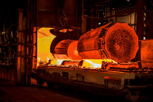 Two ingots coming out of the forge, one of 60 tonnes and the other of 45 tonnes