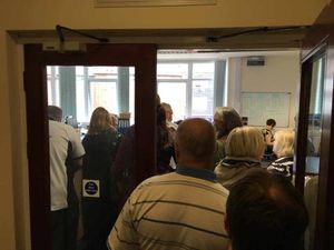 Queue at Kidderminster station for tickets