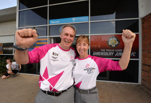 Baton-bearers Ron Morgan and Diane Morgan at Shrewsbury Sports Village