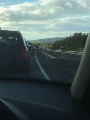 Long queues of motorists after the crash