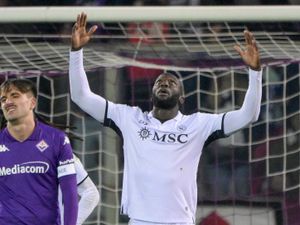 Napoli’s Romelu Lukaku celebrates after scoring in a 3-0 Serie A win at Fiorentina