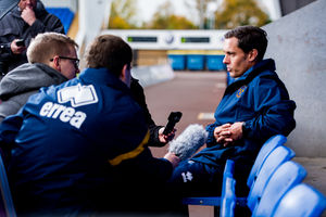 Paul Hurst being interviewed by the media on the day of his unveiling. (AMA)