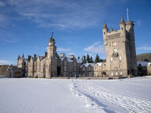 Balmoral Castle surrounded by a blanket of snow