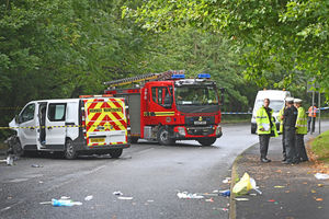 Emergency services at the scene of the crash on Wollescote Road