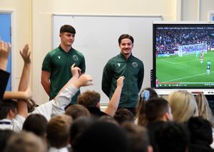 Walsall FC players Jamie Jellis and Tommy Simkin visit Castle School in Walsall.