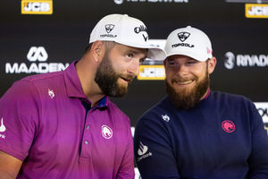 Legion XIII teammates Jon Rahm (left) and Tyrrell Hatton. Picture: LIV Golf