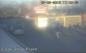 The vicious attackers kick the injured Mr Cruwys as he is helpless on the floor