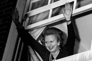 Margaret Thatcher at the Tory Party headquarters in 1983