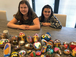 Supporting image for story: Sisters collect cash for charity with painted pebbles