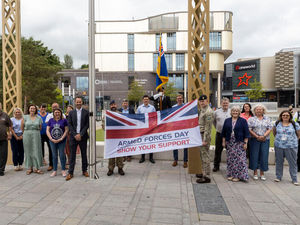 The Armed Forces flag being raised outside the Council’s offices in Southwater One earlier this year. 