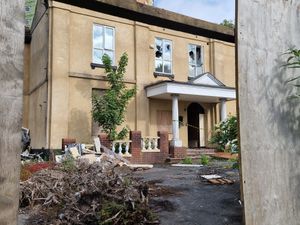 The roof of the building was completely destroyed by the blaze