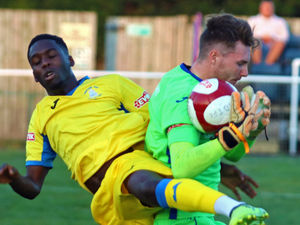 Supporting image for story: Market Drayton keeper Ash Rawlins scores from his own box - WATCH