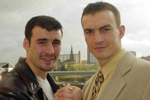 Richie Woodhall (left) and Joe Calzaghe meet ahead of their world title fight back in 2000.