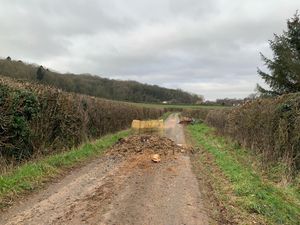 The fly-tipped rubbish blocking Underton Lane. Photo: Morville Parish Council