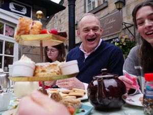 Liberal Democrat Leader Sir Ed Davey joins a group of young carers for a tea party at Jenny’s Tea Shop in Harrogate, North Yorkshire, ahead of his speech at the Liberal Democrats spring conference