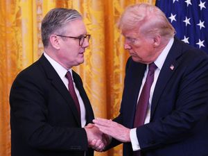 US President Donald Trump (right) and Prime Minister Sir Keir Starmer hold a joint press conference in the East Room at the White House