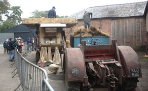 A threshing demonstration at Badlands Farm
