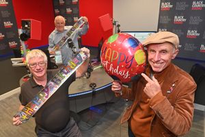 Black Country Radio at Brierley Hill Waterfront, where the station is celebrating 10 years. Presenter Billy Spakemon (front) is pictured with station bosses Keith Horsfall and Dave Brownhill. Photo: Steve Leath