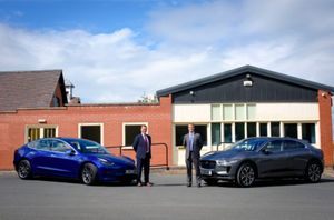 Steve Farrow and Rob Paul with their electric cars