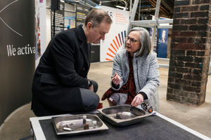 Chris McDonald MP and Dr Vicky Mann, lead researcher at the magnet recycling facility