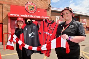 Pictured at the Walsall club shop are Saddlers fan Tracy Arnold (left) and superviser at The Locker bar Louise Royce. Photo: Steve Leath