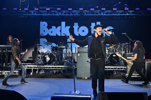 British singer Dominic Harrison, known as Yungblud and his band during rehearsals on the eve of British rock band, Black Sabbath's "Back to the Beginning" concert, Ozzy Osbourne's final ever gig as Black Sabbath's frontman at Villa Park in Birmingham, central England on July 4, 2025. Osbourne, who revealed in 2020 that he has Parkinson's disease, will join Tony Iommi, Geezer Butler and Bill Ward for the all-day "Back To The Beginning" show in Birmingham, central England, where the heavy metal giants formed in 1968. (Photo by ANDY BUCHANAN / AFP) (Photo by ANDY BUCHANAN/AFP via Getty Images)          