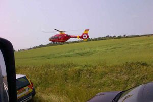 The Midlands Air Ambulance at the scene. Image: Robin Wellings/Twitter