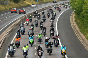 Bike4Life 2025. Crowds watched the convoy from the Ercall Lane bridge over the M54