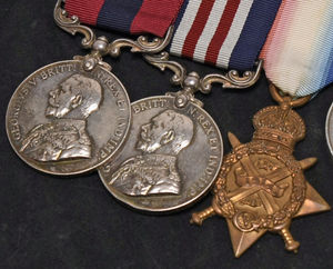 A Great War ‘Conspicuous Gallantry’, Distinguished Conduct and Military Medal trio awarded to Lance Sergeant John Purcell, 1st Battalion KSLI, which sold for £1,400.