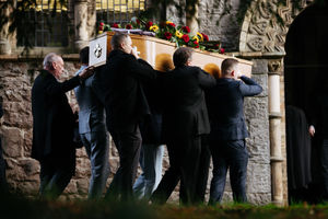 Rebecca Steer's coffin is carried into the church
