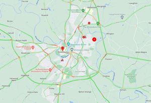 Traffic around Shrewsbury at 8.20am on Thursday, according to the AA Traffic News