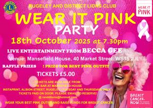 Rugeley and District Lions Club Wear it Pink Party Fundraiser.