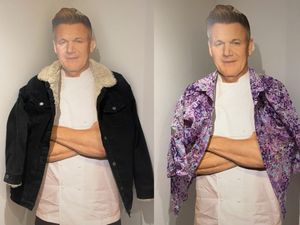 Clothes on a cardboard cutout of Gordon Ramsay