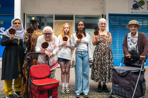 Participants of the Erdington workshops, Mothers without Hands, Erdington High St, 2025, Photo Carl Gibbons
