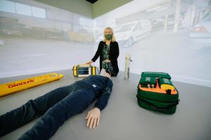 Elaine Arnull, director of Institute of Society and Community, inside of the immersive suite