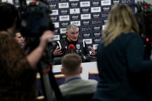 Tony Mowbray addresses the media at his unveiling this week (Photo by Adam Fradgley/West Bromwich Albion FC via Getty Images)