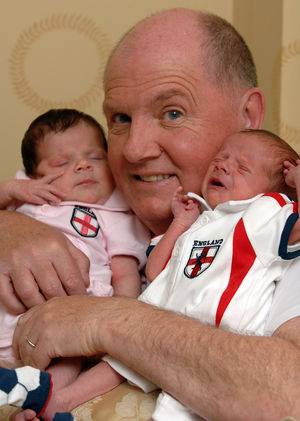 Steve Tidmarsh with Jack and Francesca as babies in their England gear. They were born just before the 2010 World Cup