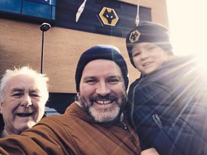 Paul Turley with father Neville, aged 77, and son Leonhard, four, outside Molineux