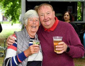 Barrie and June Parkes enjoy a drink.