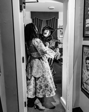 The cast are able to share a laugh backstage. Photo: Danny Kaan