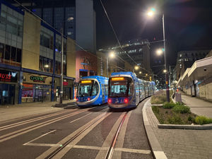 Tram tests on new track on Lower Bull Street