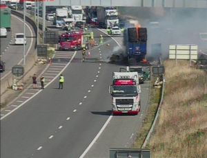 Warwickshire Fire and Rescue Service could be seen working at the scene to douse the fire