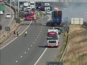 Supporting image for story: M6 fire: 'Significant traffic' as hay lorry bursts into flames on motorway near Birmingham Airport