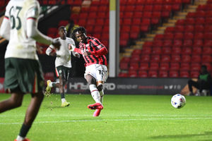 Vincent Harper takes aim from the edge of the box for Walsall.