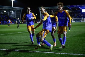 Taylor Perry celebrates scoring against Notts County