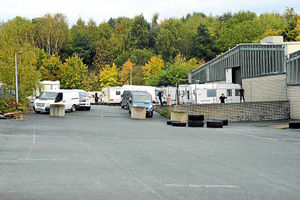 Caravans and vehicles belonging to travellers near a factory on the Halesfield 5 business site in Telford today, the fourth camp in the town