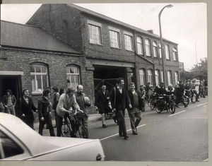 The end of a shift at the Green Lane stainless steel tube operation, Walsall, in June 1972. The plant was threatened with closure by Tube Investments, threatening the jobs of 1,400 men and women, and the unions were already planning action. 