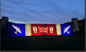 Severn Trent lights up Derwent Dam to honour Dambusters for VE Day.