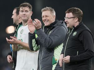 Republic of Ireland head coach Heimir Hallgrimsson (centre) after the Nations League Group B2 victory over Finland at the Aviva Stadium